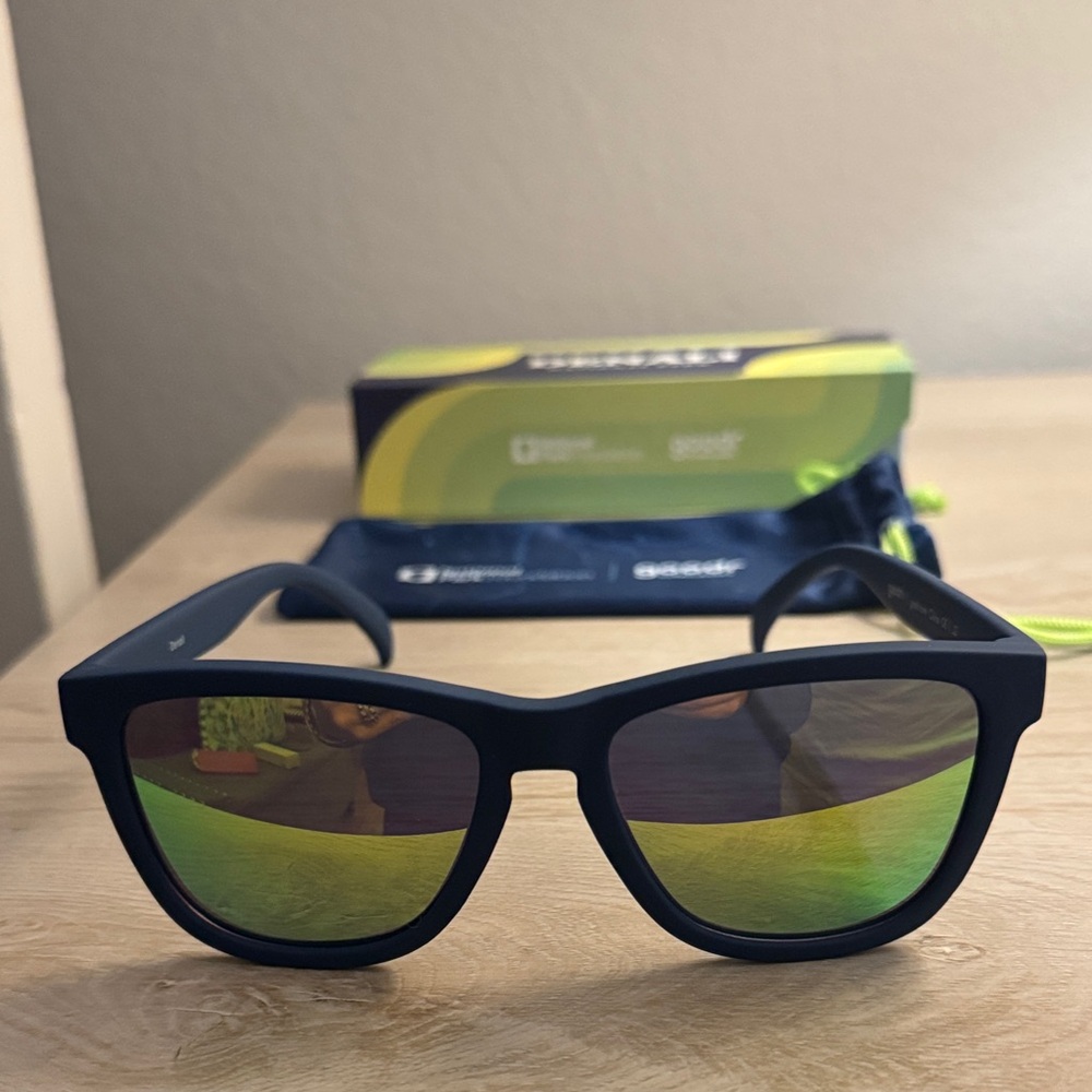 Goodr National Parks collection Denali Navy Blue with yellow polarized lenses
